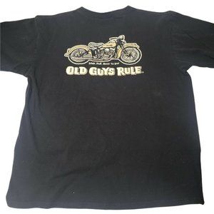 Vintage Old Guys Rules Shirt Mens Large Black Short Sleeve Graphic Motorcycle